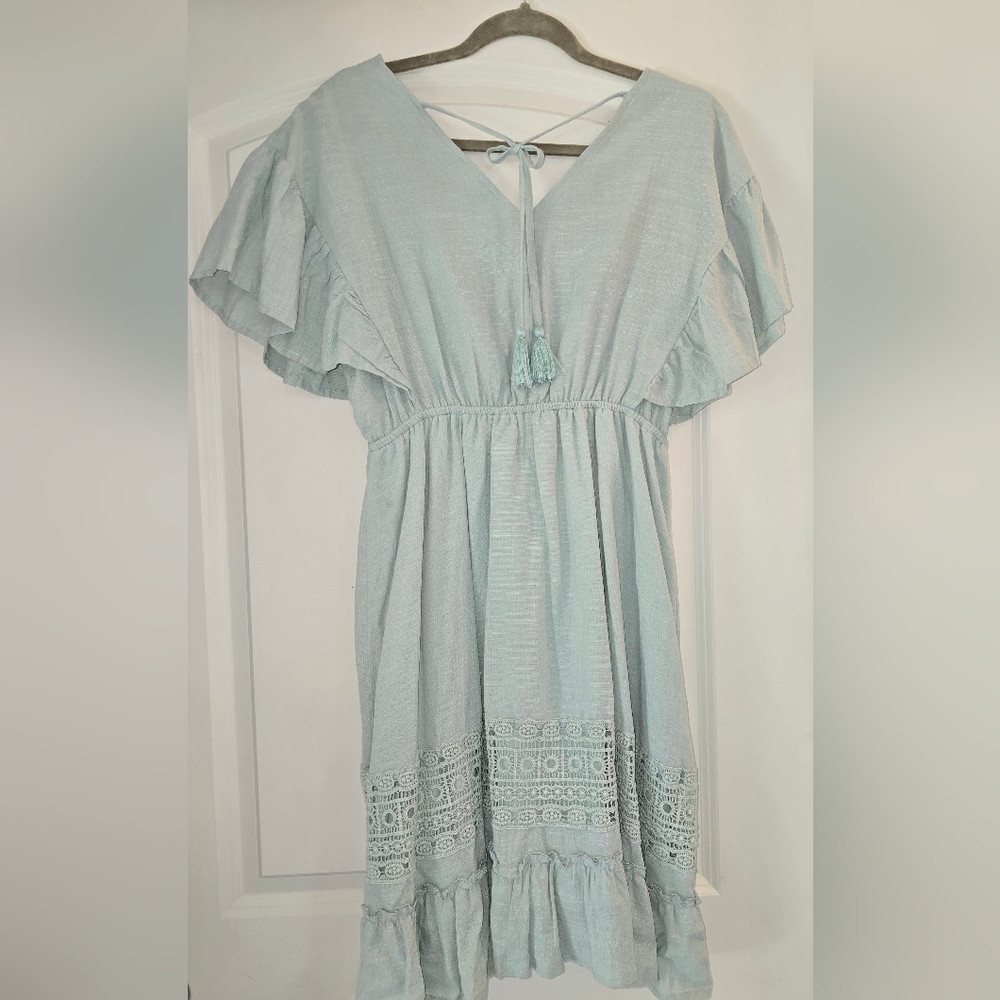 Aqua Colored Boho Empire Dress